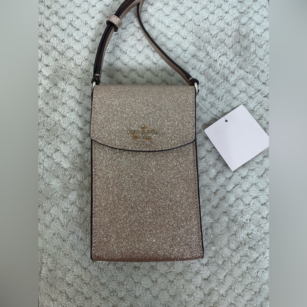 Kate Spade Rose Gold Joeley North South Glitter Crossbody NWT